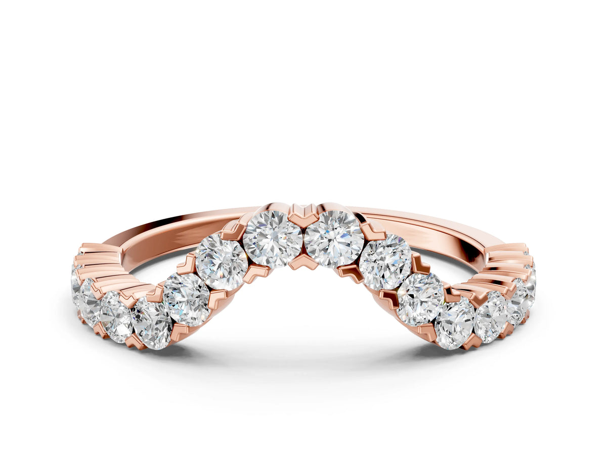 Rose gold V-Shaped Diamond Round Cut Pavé Band with Prong Setting
