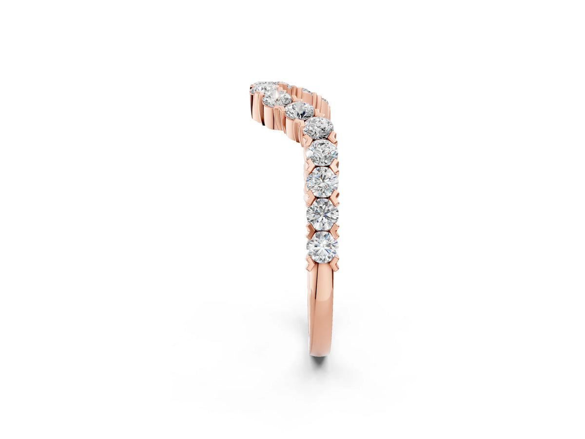 Rose gold V-Shaped Diamond Round Cut Pavé Band with Prong Setting_2