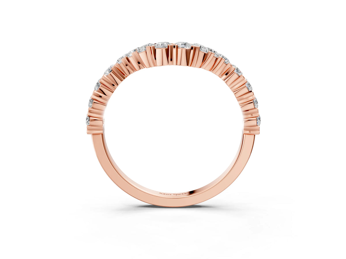 Rose gold V-Shaped Diamond Round Cut Pavé Band with Prong Setting_3