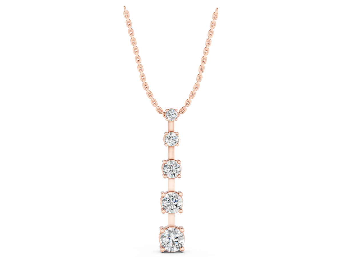 Rose gold Vertical Bar Pendant with Round Brilliant Diamonds in Prong Setting_1