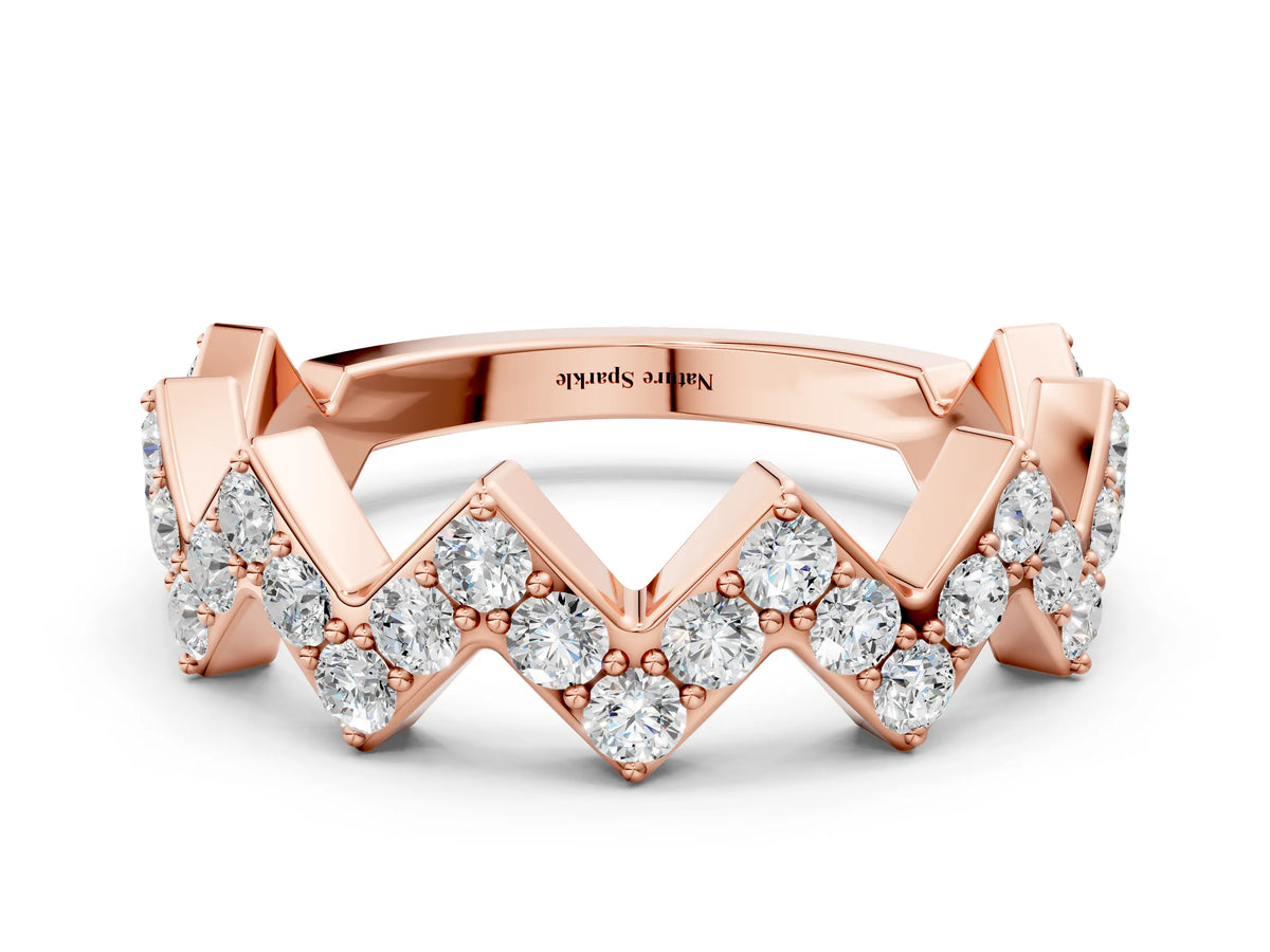 Rose gold Zigzag Diamond Pave Round Eternity Band with Prong Setting
