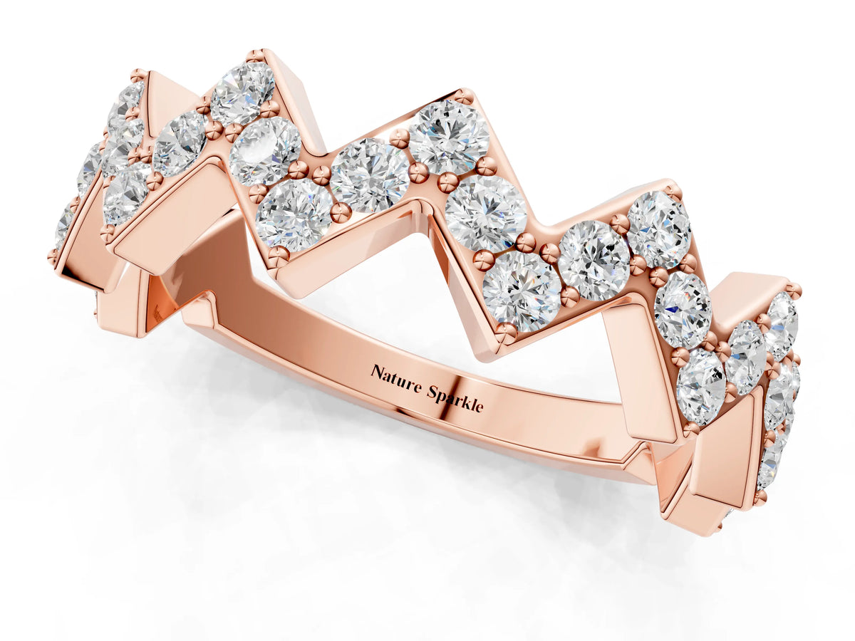 Rose gold Zigzag Diamond Pave Round Eternity Band with Prong Setting_1