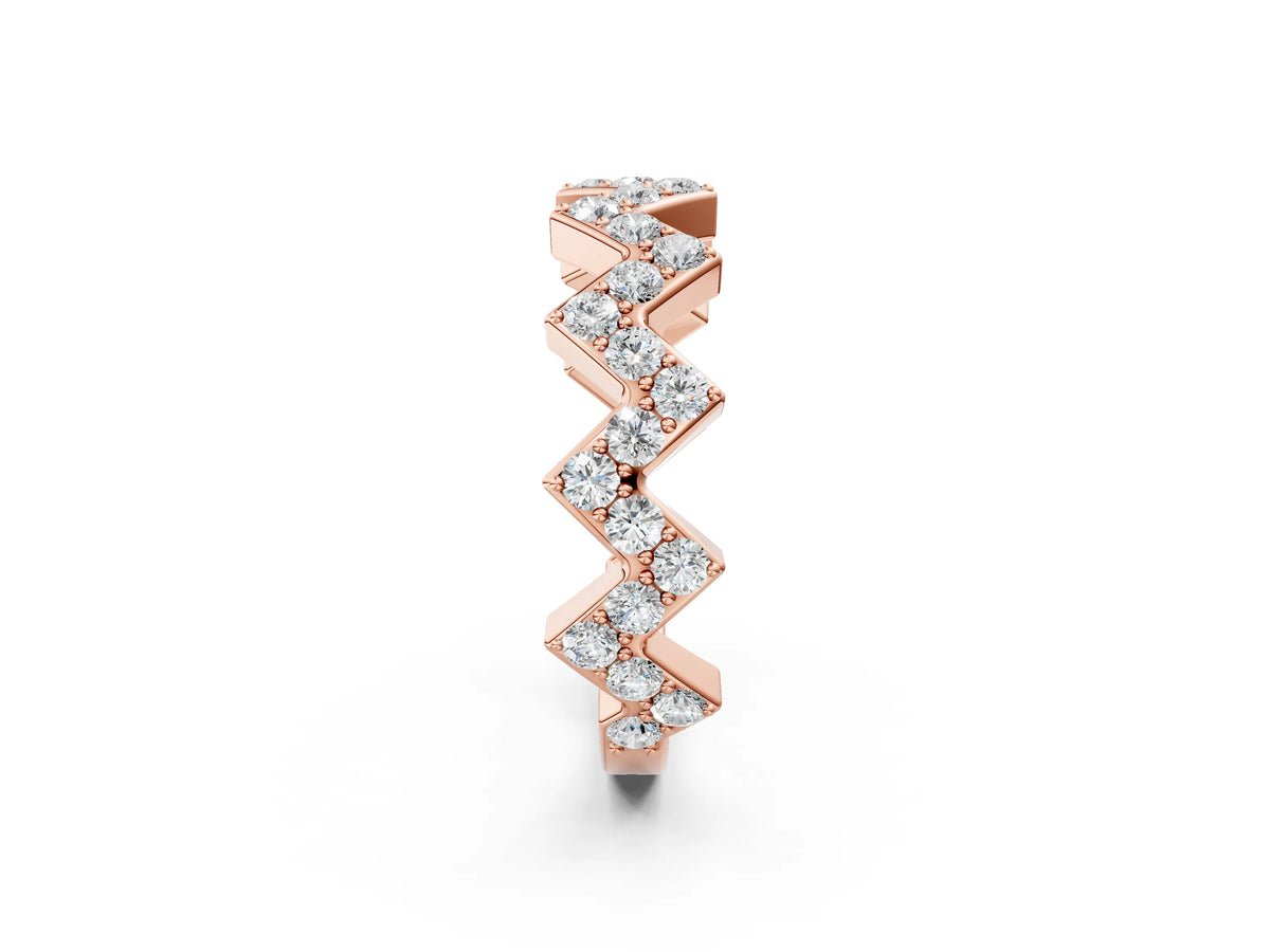 Rose gold Zigzag Diamond Pave Round Eternity Band with Prong Setting_2