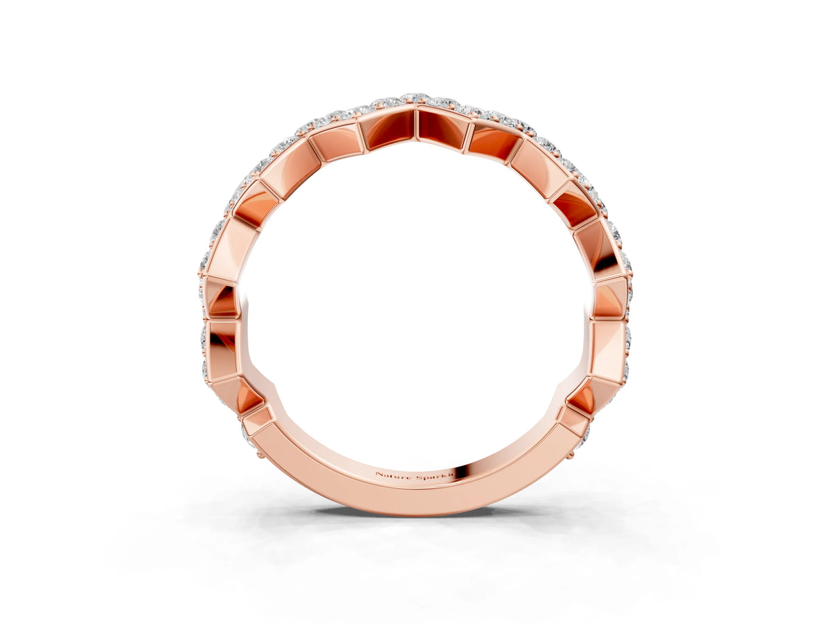 Rose gold Zigzag Diamond Pave Round Eternity Band with Prong Setting_3