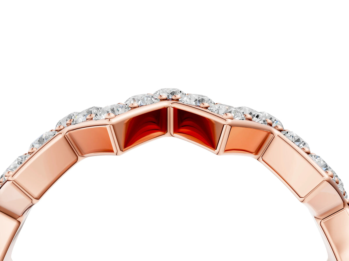 Rose gold Zigzag Diamond Pave Round Eternity Band with Prong Setting_4