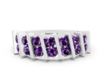Round Amethyst Anniversary Band in Platinum with Channel Setting and Vertical Prongs