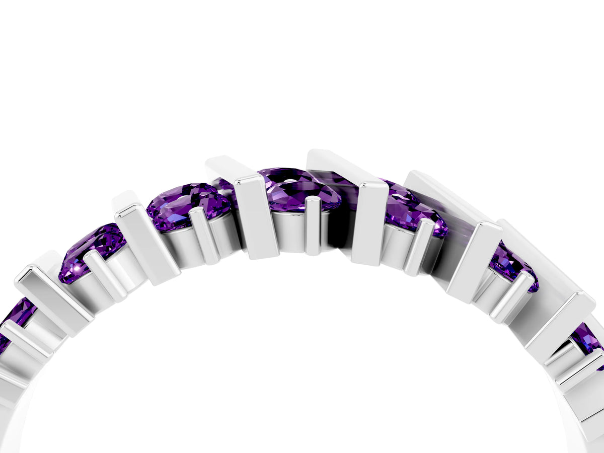 Round Amethyst Anniversary Band in Platinum with Channel Setting and Vertical Prongs_4