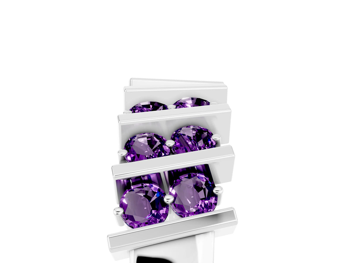 Round Amethyst Anniversary Band in Platinum with Channel Setting and Vertical Prongs_5