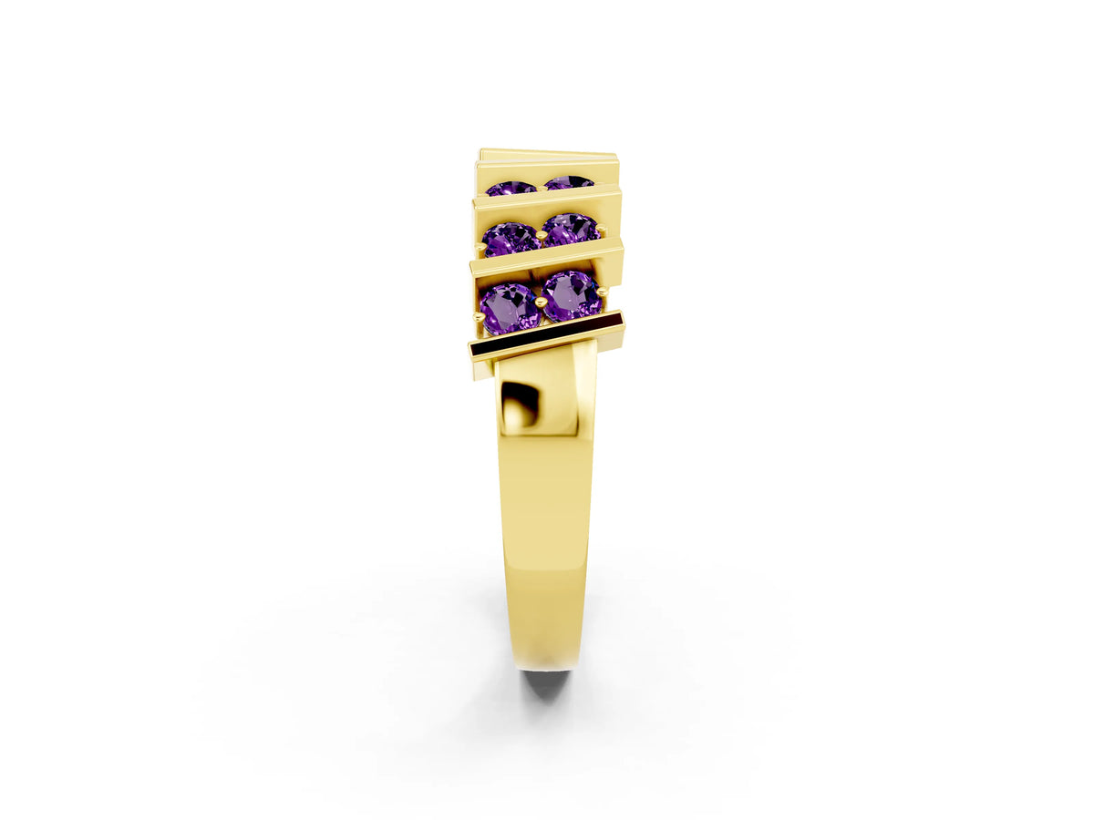 Round Amethyst Anniversary Band in Yellow gold with Channel Setting and Vertical Prongs_2