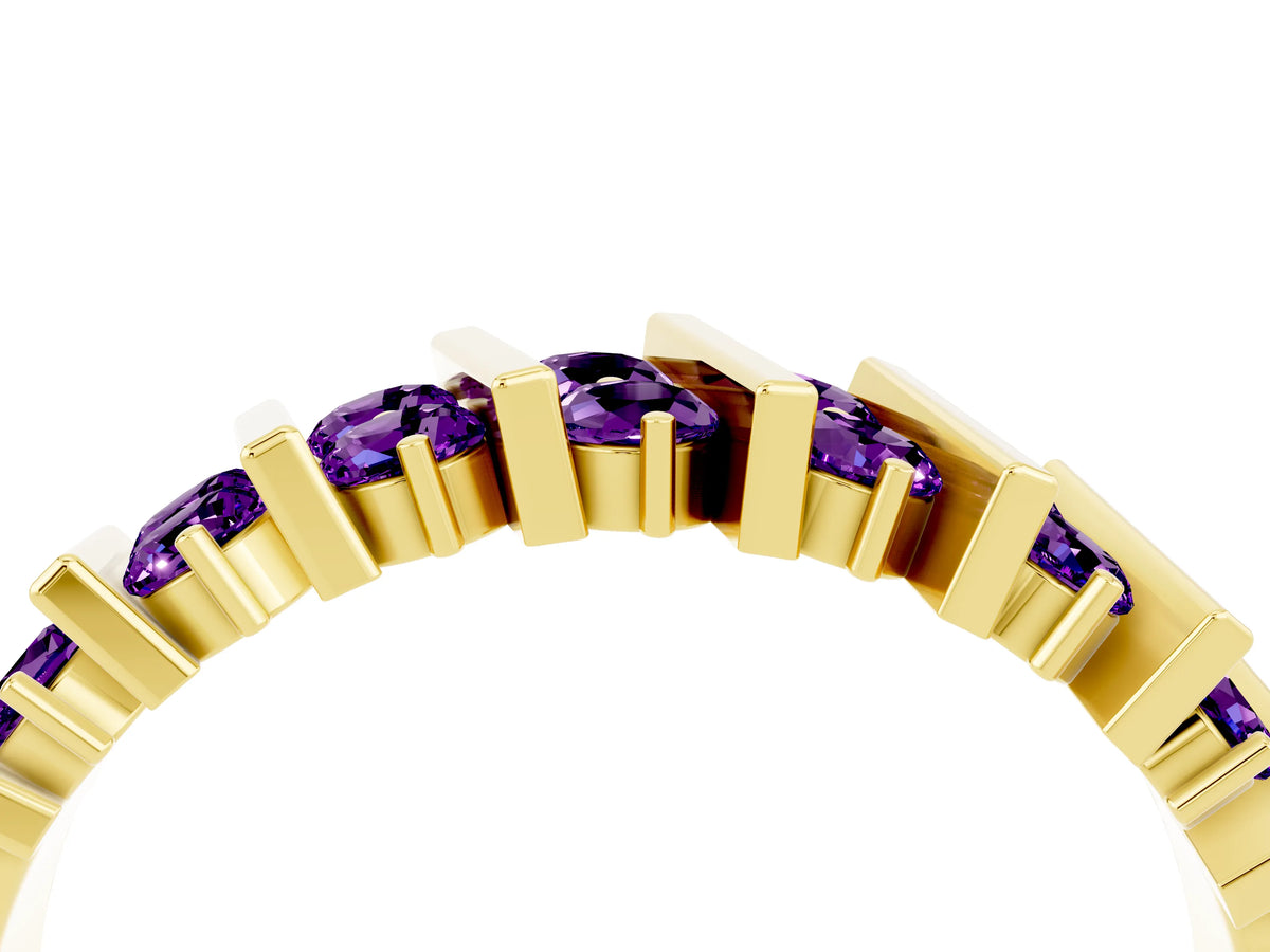Round Amethyst Anniversary Band in Yellow gold with Channel Setting and Vertical Prongs_4