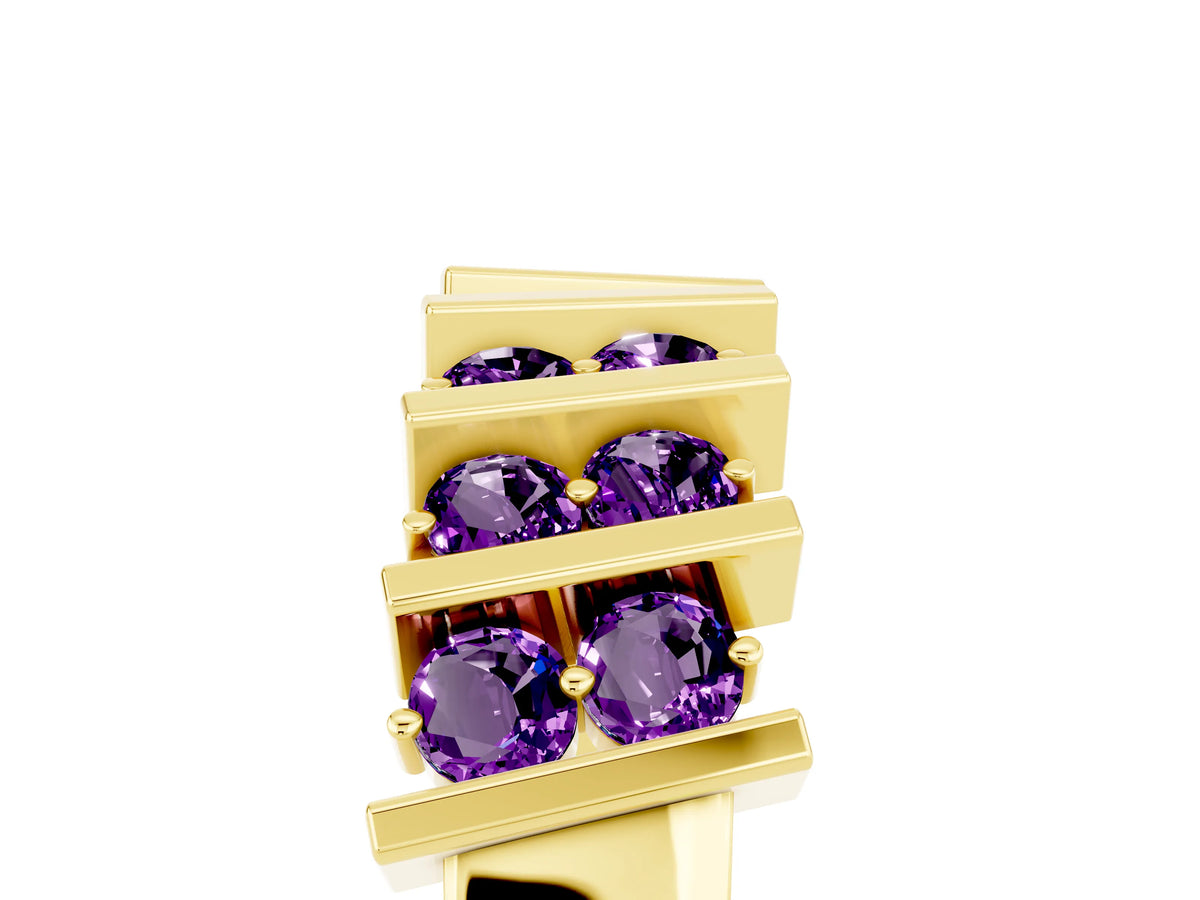 Round Amethyst Anniversary Band in Yellow gold with Channel Setting and Vertical Prongs_5