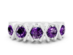 Round Amethyst Channel Set Band in Silver with X-Prong Detail