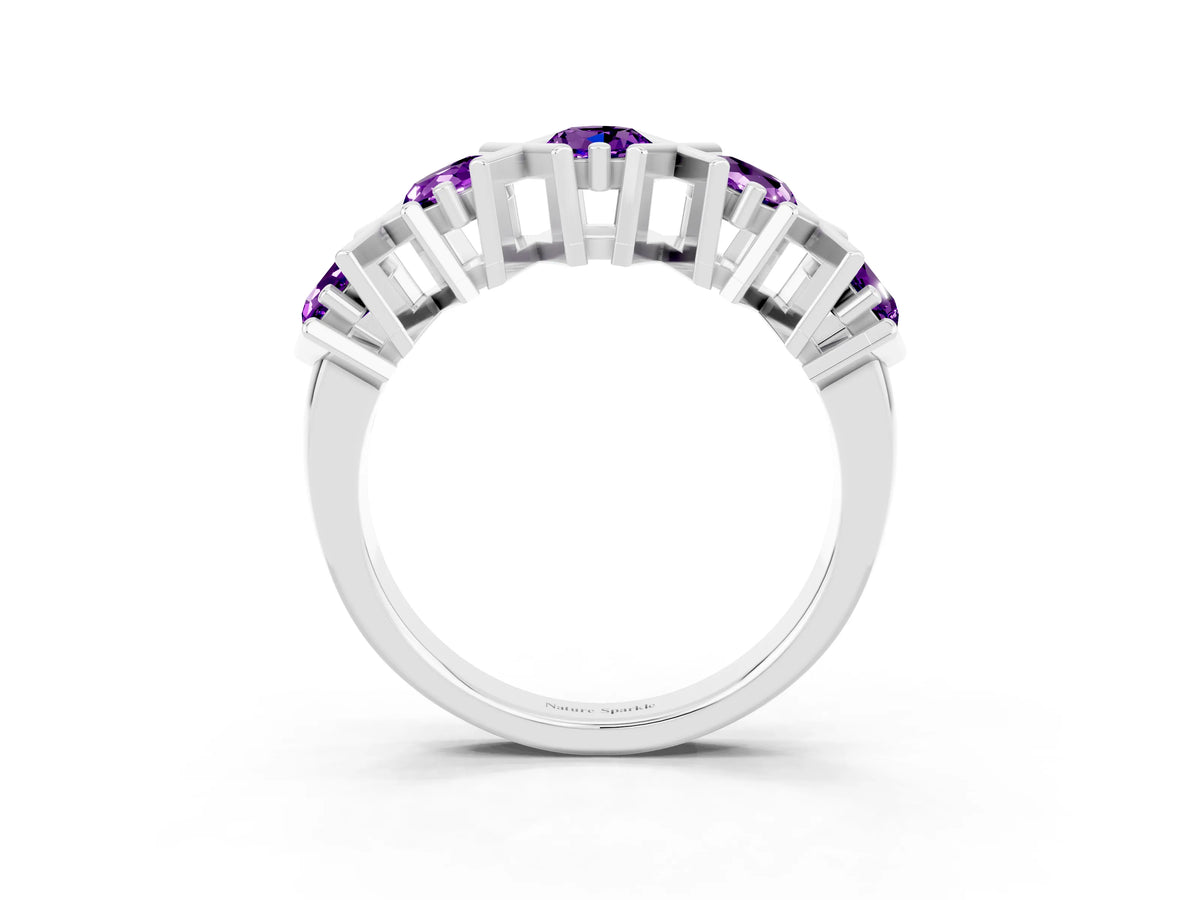 Round Amethyst Channel Set Band in Silver with X-Prong Detail_3