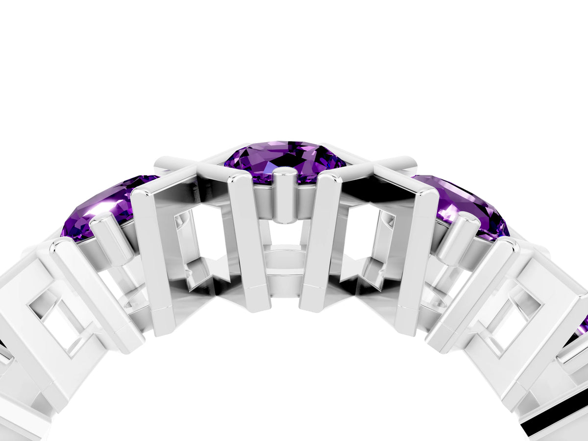 Round Amethyst Channel Set Band in Silver with X-Prong Detail_4