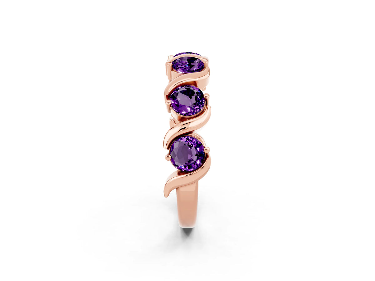 Round Amethyst Half Eternity Band in Rose gold with Wave Prong Setting_2