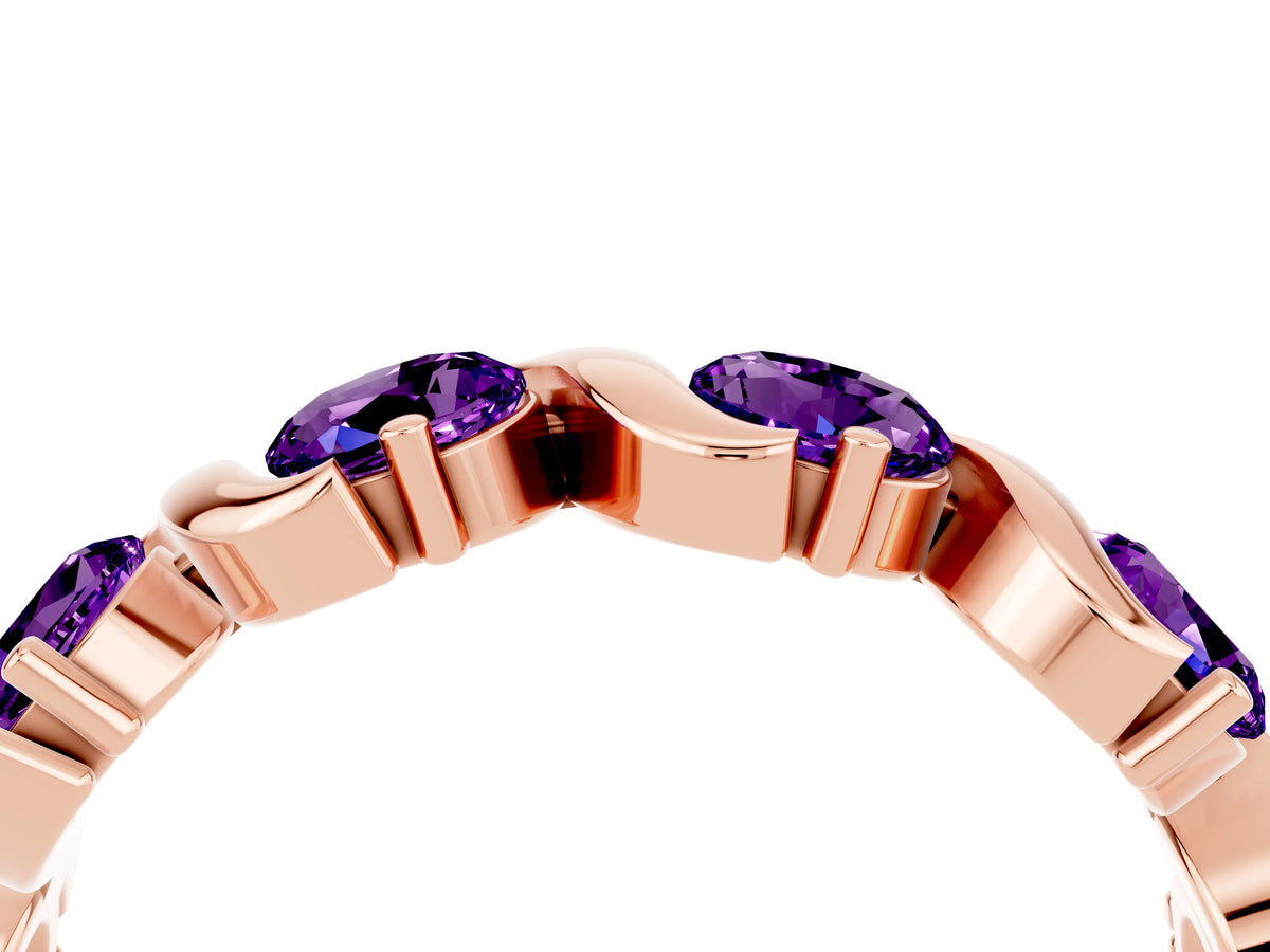 Round Amethyst Half Eternity Band in Rose gold with Wave Prong Setting_4