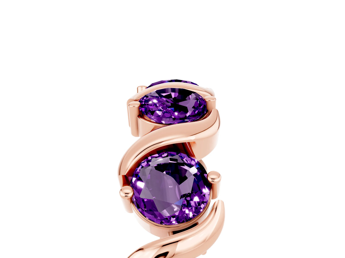 Round Amethyst Half Eternity Band in Rose gold with Wave Prong Setting_5