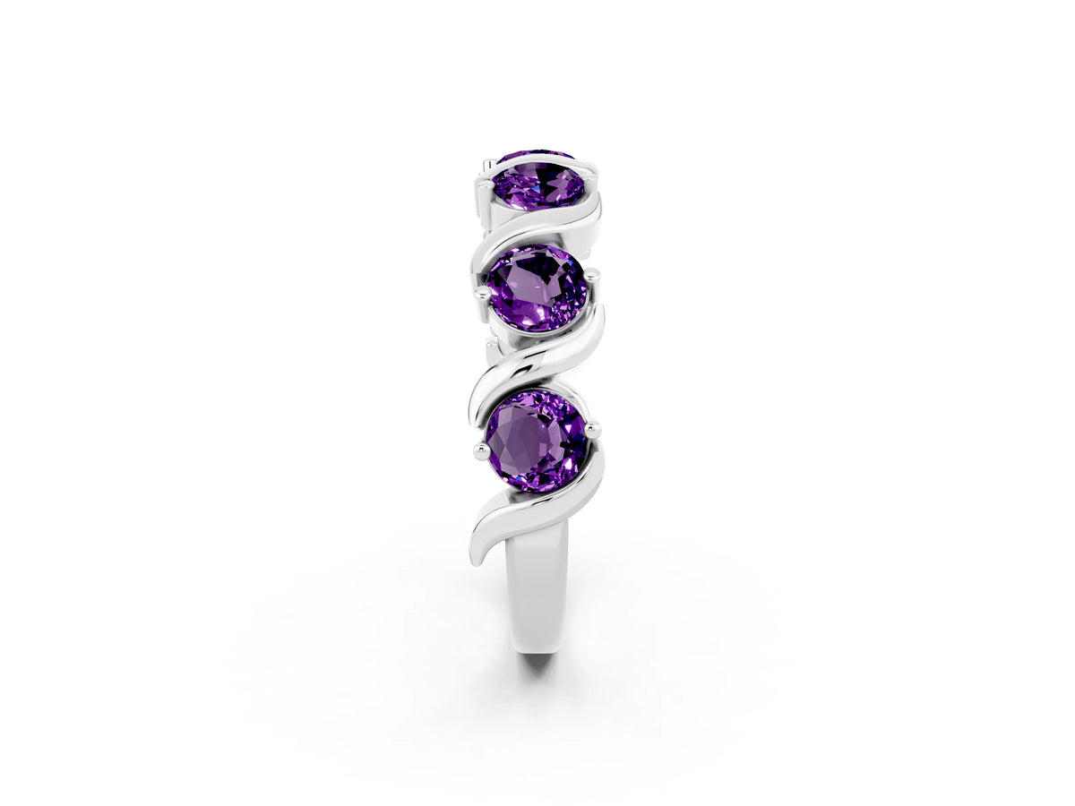 Round Amethyst Half Eternity Band in Silver with Wave Prong Setting_2