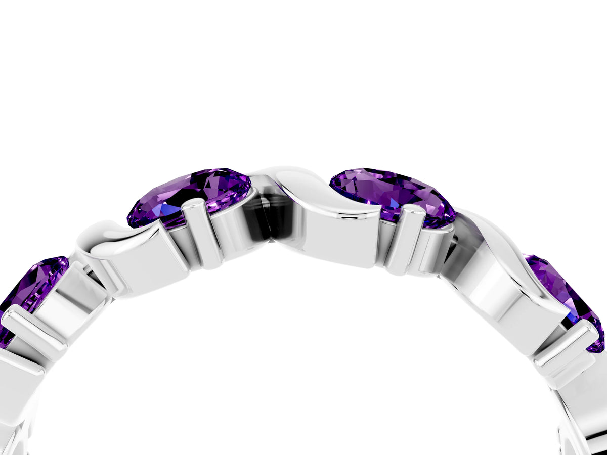 Round Amethyst Half Eternity Band in White gold with Wave Prong Setting_4
