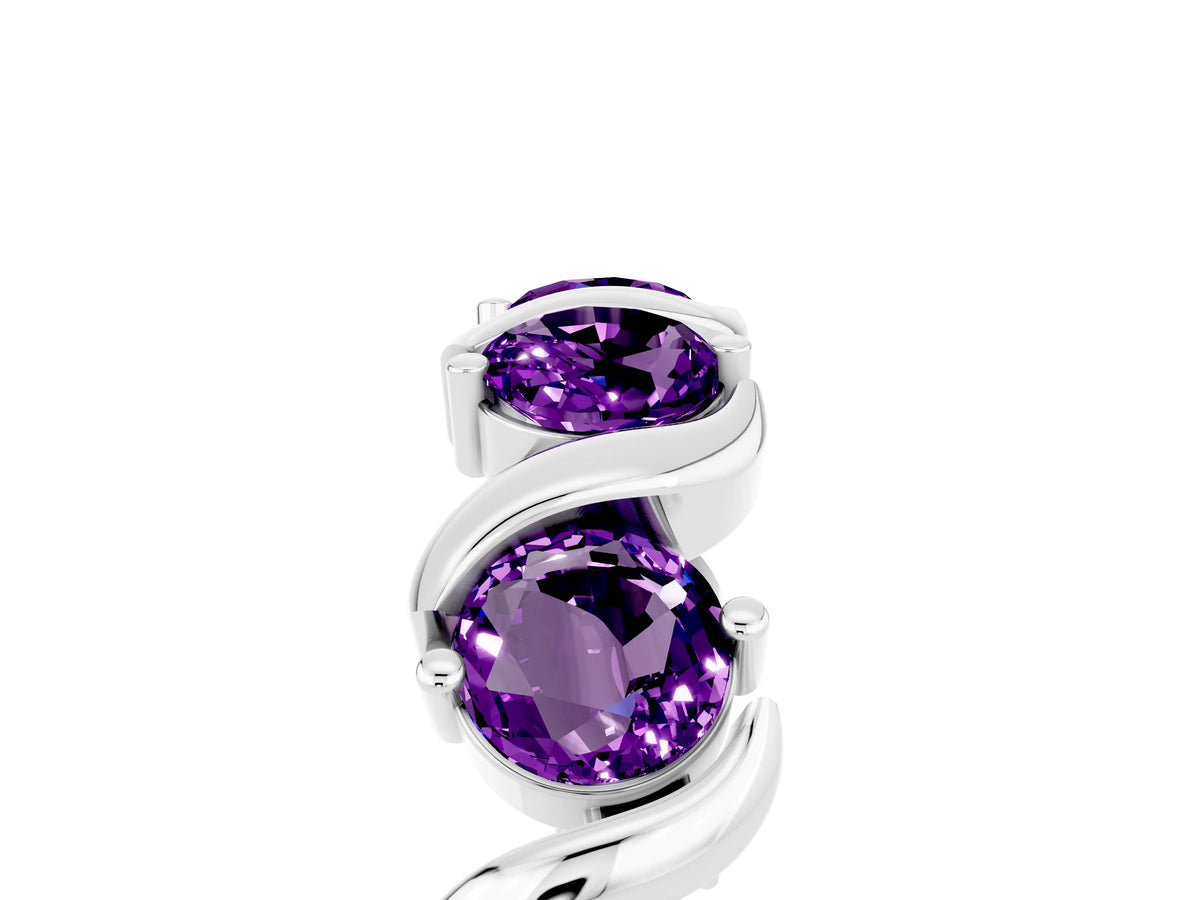 Round Amethyst Half Eternity Band in White gold with Wave Prong Setting_5