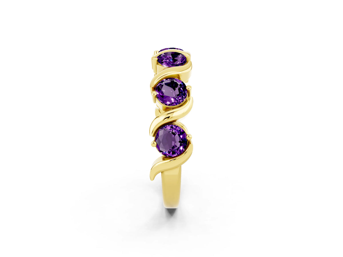 Round Amethyst Half Eternity Band in Yellow gold with Wave Prong Setting_2