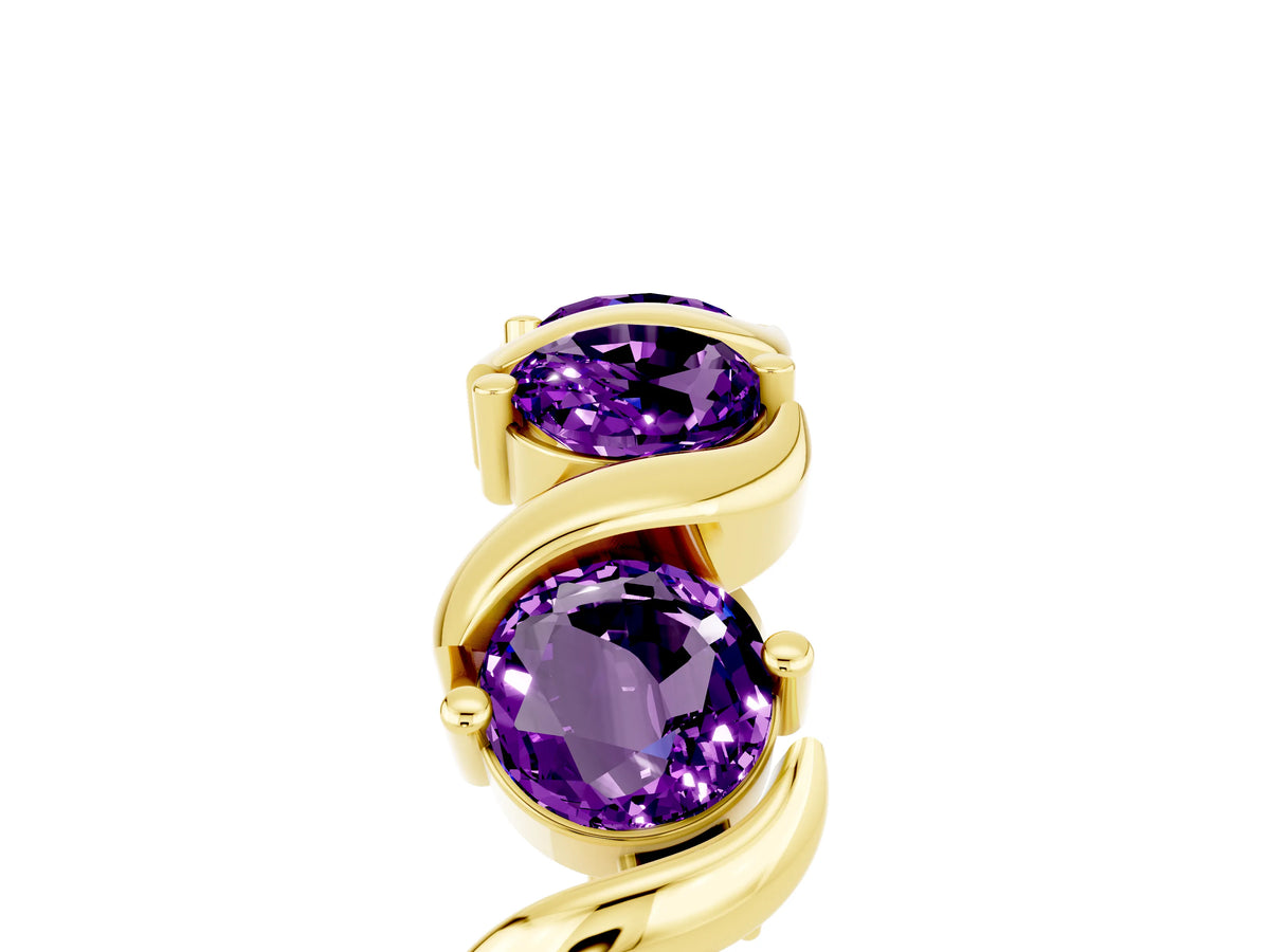Round Amethyst Half Eternity Band in Yellow gold with Wave Prong Setting_5