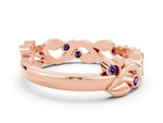 Round Amethyst Leaf Motif Eternity Band in Rose gold with Bezel Setting