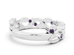 Round Amethyst Leaf Motif Eternity Band in Silver with Bezel Setting