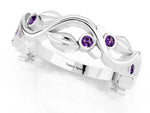 Round Amethyst Leaf Motif Eternity Band in Silver with Bezel Setting_1