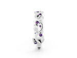 Round Amethyst Leaf Motif Eternity Band in Silver with Bezel Setting_2