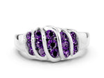 Round Amethyst Multi-Row Crossover Band in Silver with Polished Curves