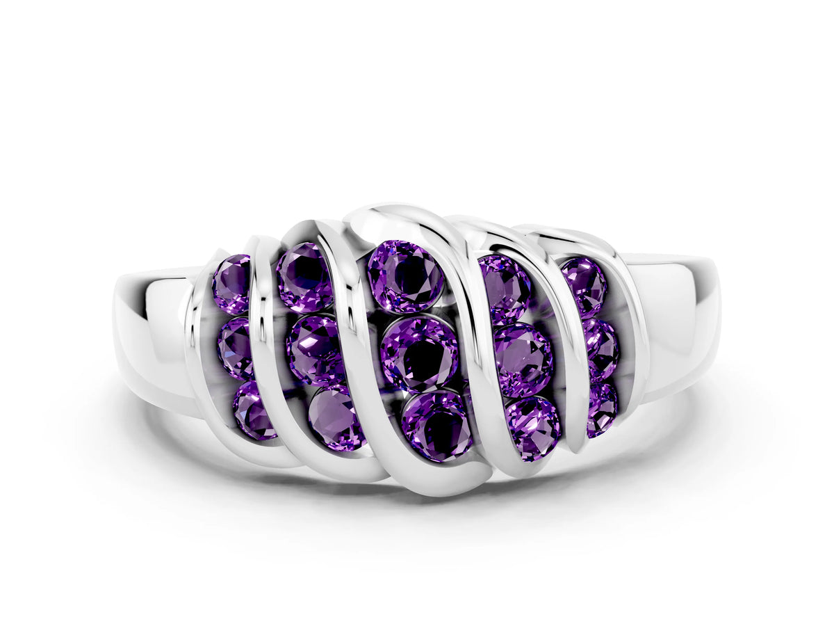 Round Amethyst Multi-Row Crossover Band in Silver with Polished Curves