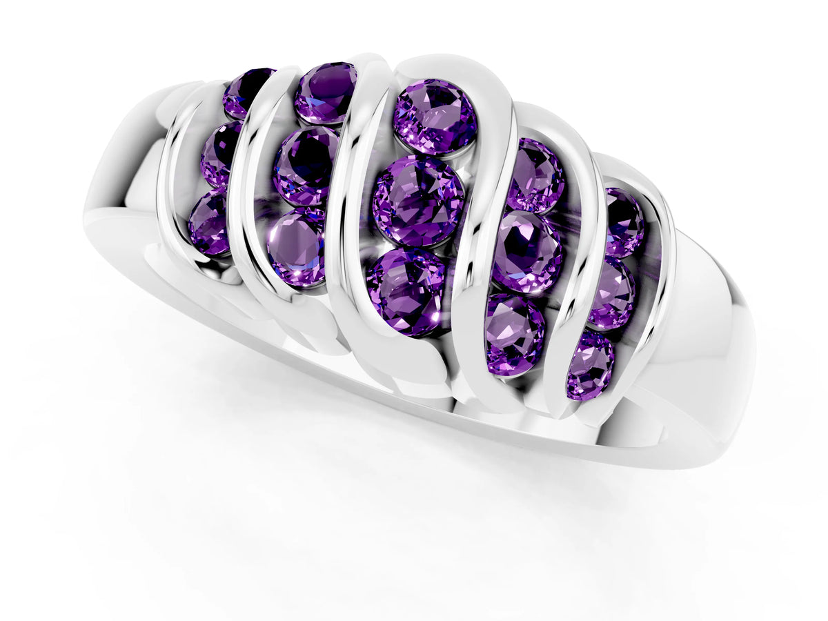 Round Amethyst Multi-Row Crossover Band in Silver with Polished Curves_1