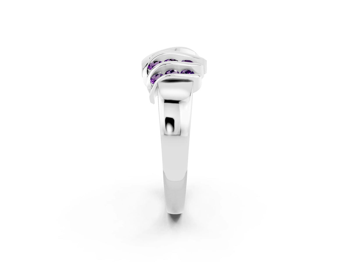 Round Amethyst Multi-Row Crossover Band in Silver with Polished Curves_2