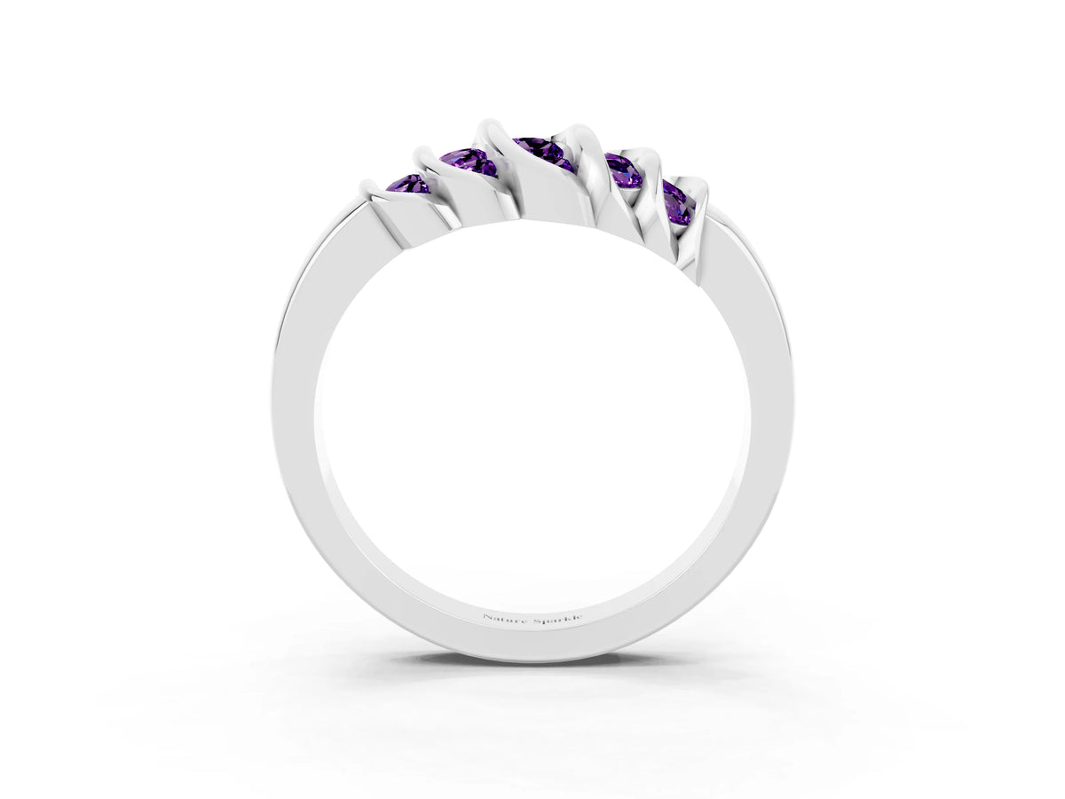 Round Amethyst Multi-Row Crossover Band in Silver with Polished Curves_3