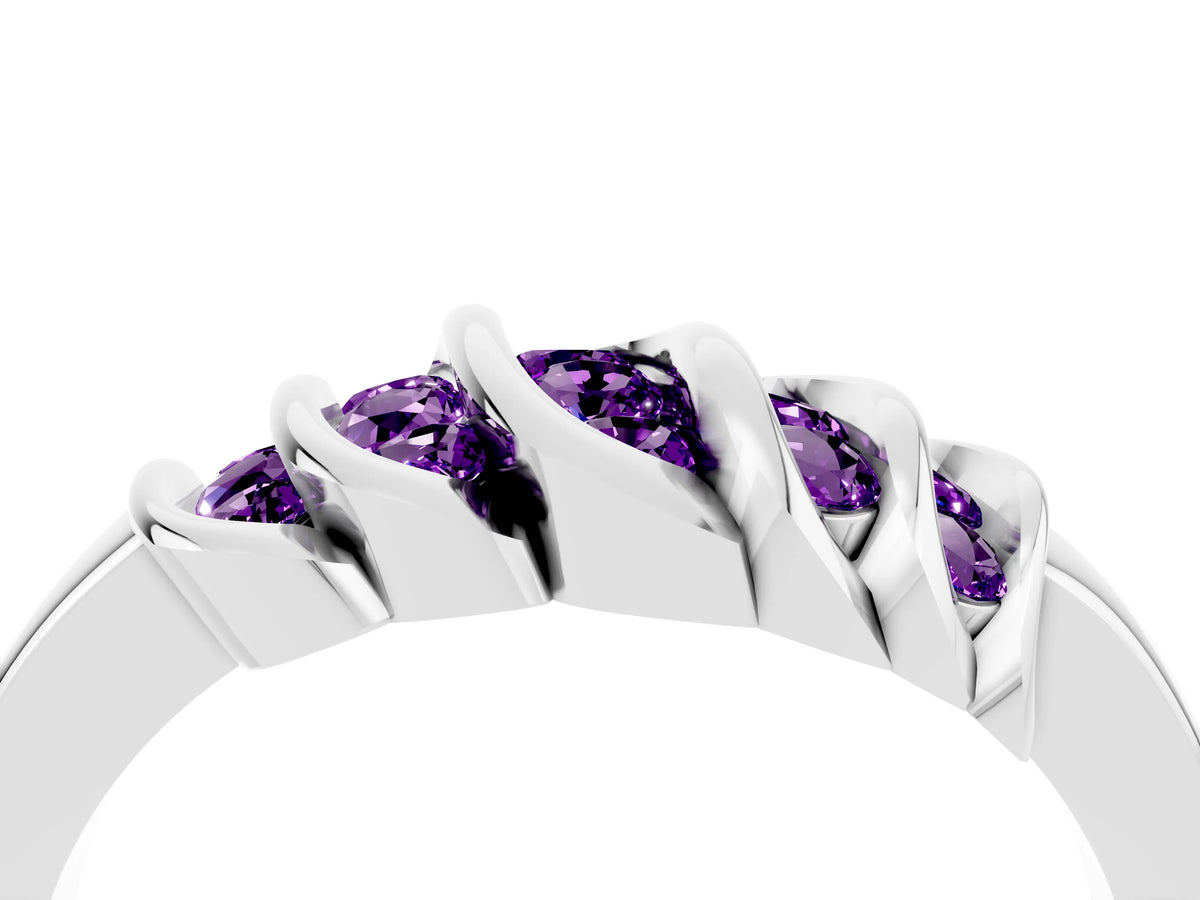 Round Amethyst Multi-Row Crossover Band in Silver with Polished Curves_4