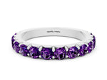 Round Amethyst Polished Half Eternity Band in Platinum with Classic Prong Setting
