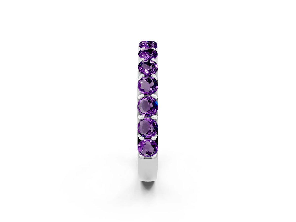 Round Amethyst Polished Half Eternity Band in Platinum with Classic Prong Setting_2