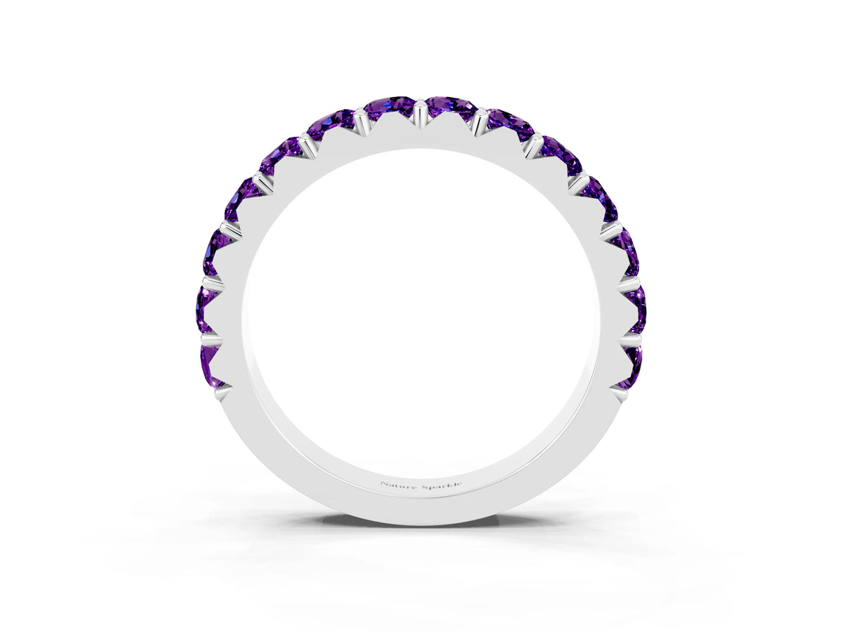 Round Amethyst Polished Half Eternity Band in Platinum with Classic Prong Setting_3