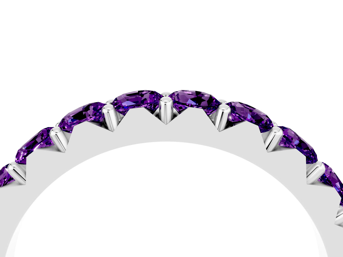 Round Amethyst Polished Half Eternity Band in White gold with Classic Prong Setting_4