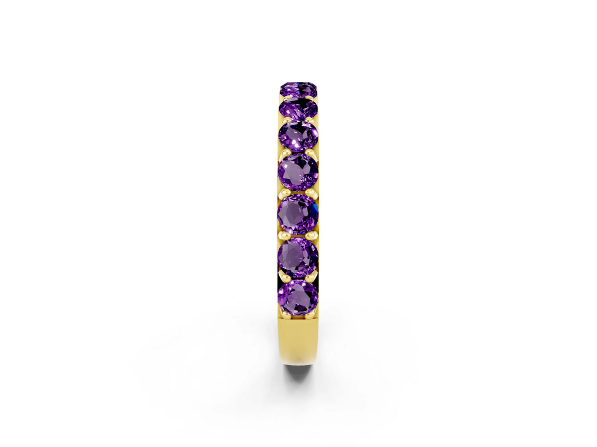 Round Amethyst Polished Half Eternity Band in Yellow gold with Classic Prong Setting_2