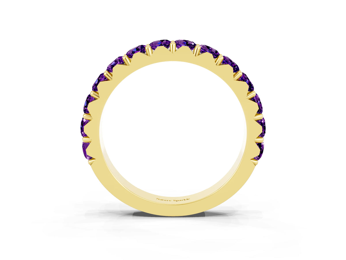Round Amethyst Polished Half Eternity Band in Yellow gold with Classic Prong Setting_3