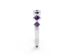 Round Amethyst Square Bezel Chevron Band in Platinum with Milgrain Detailing_2