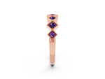 Round Amethyst Square Bezel Chevron Band in Rose gold with Milgrain Detailing_2