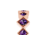 Round Amethyst Square Bezel Chevron Band in Rose gold with Milgrain Detailing_5