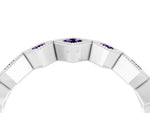 Round Amethyst Square Bezel Chevron Band in Silver with Milgrain Detailing_4