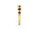 Round Amethyst Square Bezel Chevron Band in Yellow gold with Milgrain Detailing_2