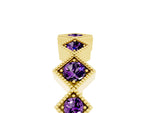 Round Amethyst Square Bezel Chevron Band in Yellow gold with Milgrain Detailing_5