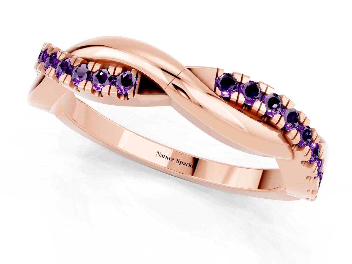 Round Amethyst Twisted Infinity Band in Rose gold with Prong Setting_1