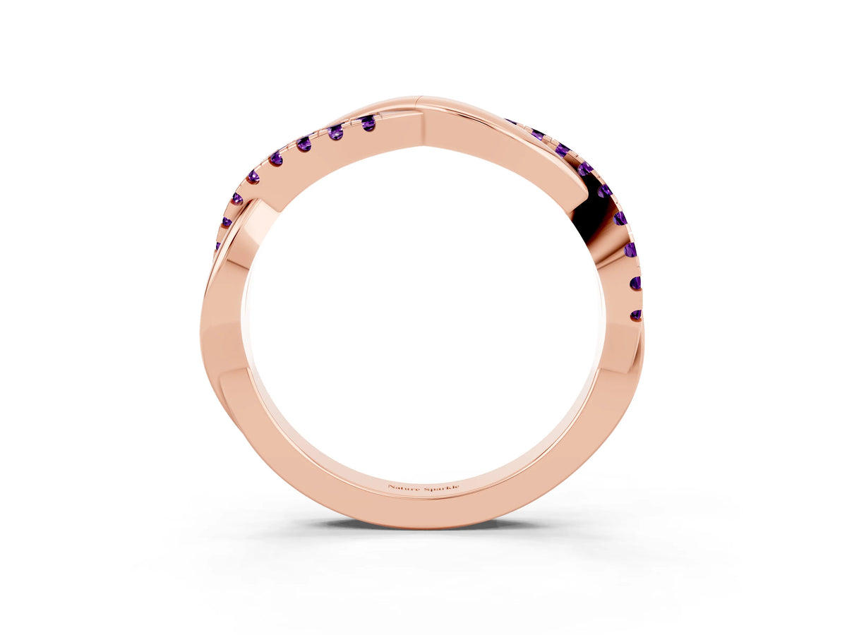 Round Amethyst Twisted Infinity Band in Rose gold with Prong Setting_3